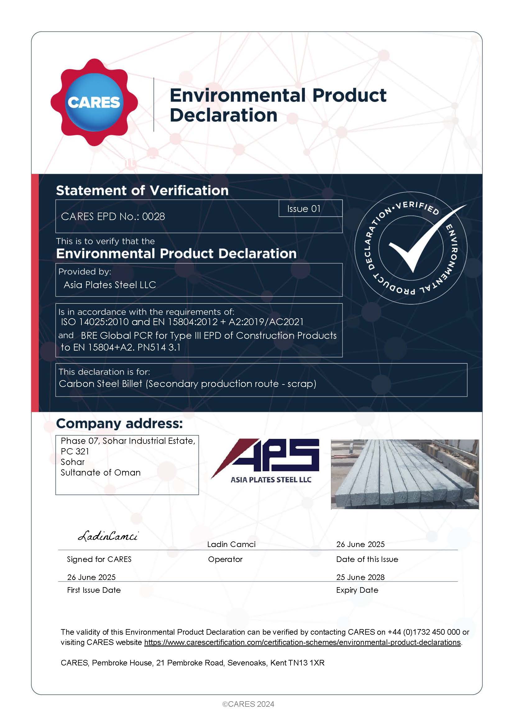 Asia Plates Steel LLC EPD